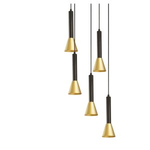 Signal 5Lt Multi-Drop Pendant - Black & Gold Metal