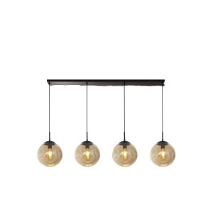 Punch 4Lt Bar Pendant- Black Metal & Champagne Punched Glass