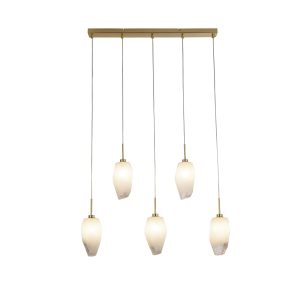Rocky 5Lt Bar Pendant, Satin Brass Metal  & Glass