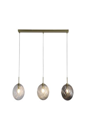 Whirl 3Lt Bar Pendant, Satin Brass Metal, Multi Coloured Gla