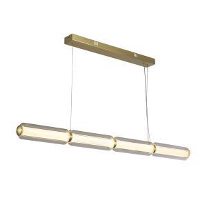 Mod LED Pendant, Satin Brass Metal, Opal Acrylic & Clear Gla