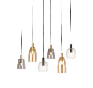 Divine 6Lt Multi-Drop Pendant - Black Metal & Coloured Glass