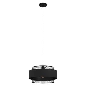 EGLO Bazely 1-Light Black Fabric and Metal Ceiling Pendant (D) 40cm