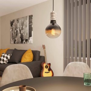 EGLO Single Pendant Light E27 Black Silver YORTH