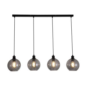 Radiance 4Lt Bar Pendant, Black Metal and Smoked Glass