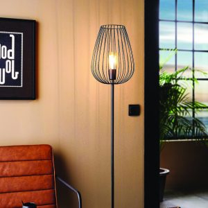 EGLO Newtown 1-Light Vintage Caged Floor Lamp In Black