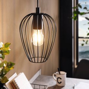EGLO Newtown 1-Light Vintage Caged Hanging Pendant Light In Black