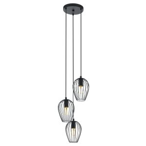EGLO Newtown Vintage Black Caged Steel Cluster 3-Light Pendant