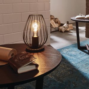 EGLO Newtown 1-Light Vintage Table Lamp With A Black Caged Shade