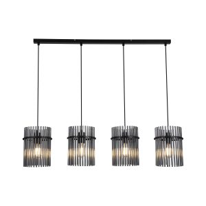 Swizzle 4Lt Bar Pendant, Matt Black Metal with Smoked Rods