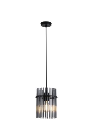 Swizzle 1Lt Pendant, Matt Black Metal with Smoked Rods