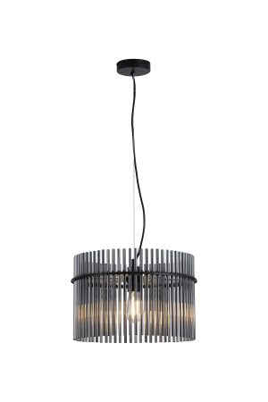 Swizzle 1Lt Pendant, Matt Black Metal with Smoked Rods Dia.