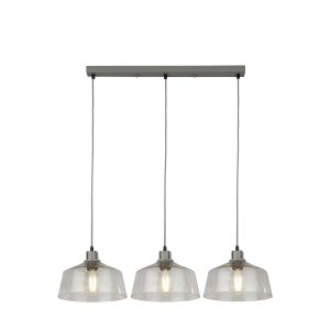 x Odeon 3Lt Bar Pendant - Grey Metal & Glass