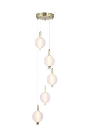 Luminique LED 5Lt Pendant, Satin Brass Metal with Glass