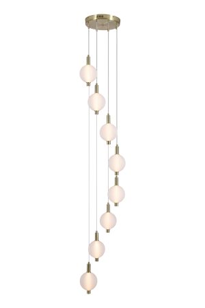 Luminique LED 8Lt Pendant, Satin Brass Metal with Glass