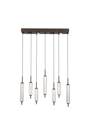 Cattail 7Lt LED Pendant lamp Latte metal with clear glass