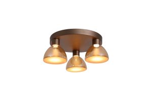 Cannes LED 3Lt Flush, Latte Metal and Amber Glass