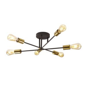 Armstrong 6Lt Semi-Flush - Black & Satin Brass Metal