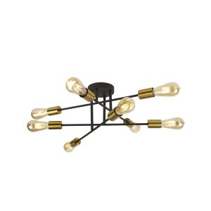 Armstrong  8Lt Semi-Flush - Black & Satin Brass Metal