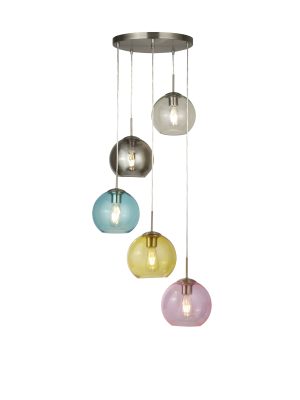 Mardi Gras 5Lt Pendant - Satin Silver Metal & Coloured Glass