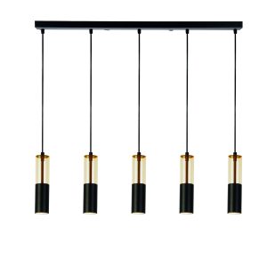 Merrygold 5Lt Bar Pendant - Black Metal & Amber Acrylic