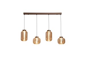 Lille LED 4Lt LED Pendant, Latte Metal and Amber Glass