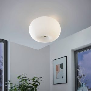 EGLO Optica Matte-Opal Glass & Steel Satin Nickel Flush Ceiling Light