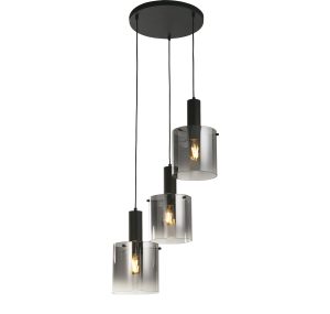 Sweden 3Lt Multi-Drop Pendant - Black Metal & Smoked Glass