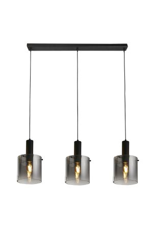 Sweden 3Lt Bar Pendant - Black Metal & Smoked Ombre Glass