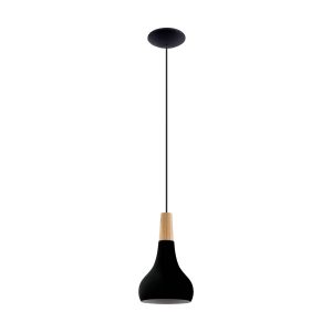 EGLO Sabinar Metal/Wood Black & Brown Single Pendant, 18cm