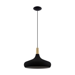 EGLO Sabinar Metal/Wood Black & Brown Single Pendant, 40cm