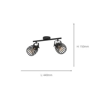 EGLO Girona Black & Brushed Brass Steel Modern 2 Light Spotlight