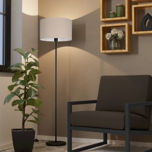 EGLO Feniglia Natural Linen Drum-Shaped Floor Lamp