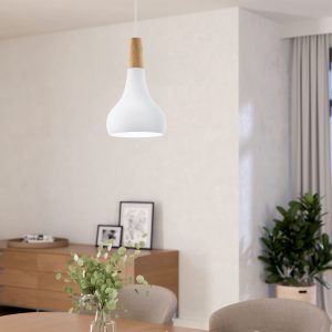EGLO Sabinar White Metal/Wood Single Pendant Light