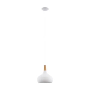 EGLO Sabinar Metal and Wood Single Pendant Light, 28cm
