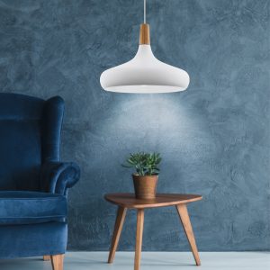 EGLO Sabinar White Metal/Wood Single Pendant Light