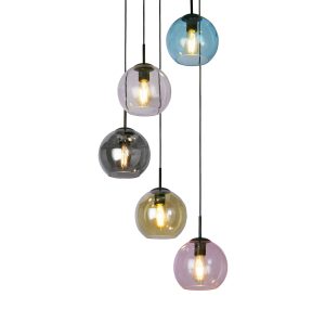 Mardi Gras II 5Lt Pendant - Black Metal & Coloured Glass