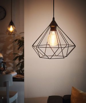 EGLO Tarbes Black Steel Geometric Single Pendant, 32.5cm