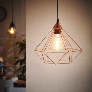 EGLO Tarbes 1-Light Copper Hanging Pendant Light With Geometric Shade
