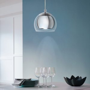 EGLO Rocamar 1-Light Chrome Hanging Pendant Light With An Outer Glass Shade