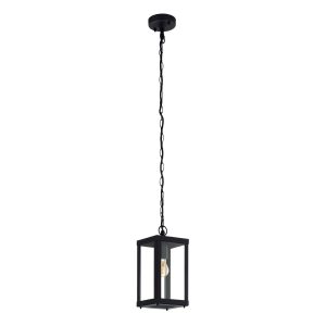 EGLO Alamonte 1 Single Black Steel & Glass Caged Exterior Pendant