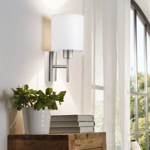 EGLO Pasteri Satin Nickel/White Fabric Wall Light With Switch