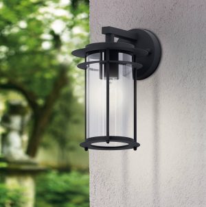 EGLO Valdeo 1-Light Exterior Wall Light With A Clear Cylinder Glass Shade