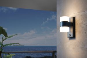 EGLO Atollari LED Modern Black Exterior Wall Light With Motion Sensor