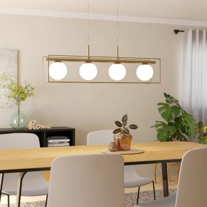 EGLO Vallaspra Champagne & White Glass Modern 4 Light Pendant