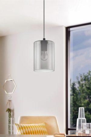 EGLO Cadaques 1 Smoked Black Glass Single Pendant
