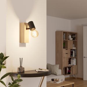 EGLO Townshend 3 Wood & Steel Industrial Wall Spotlight