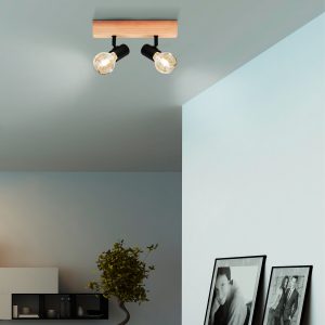 EGLO Townshend 3 Wood & Steel Industrial Ceiling 2 Light Spot