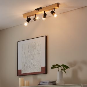 EGLO Townshend 3 Wood & Steel Industrial Ceiling 4 Light Spot