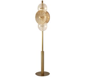 Wagon Wheel 6Lt Floor Lamp- Bronze Metal, Clear, Amber Glass